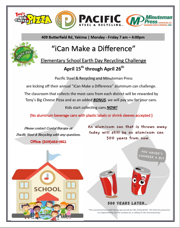 Earth Day Recycling Challenge On Now for Students in Yakima, East Valley & West Valley
